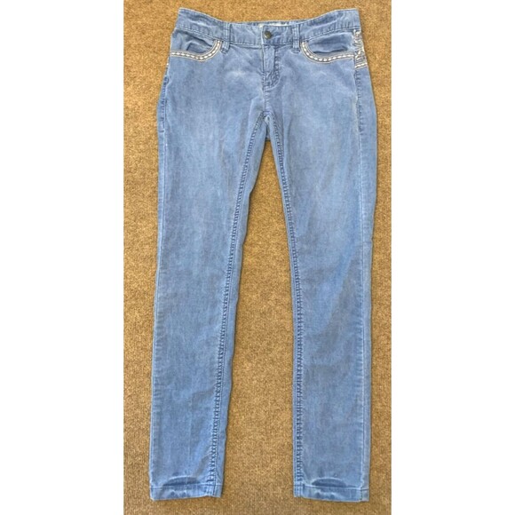 Free People Corduroy Pants Womens 26 Floral Embroidered Low Rise Slim Fit - Picture 1 of 6